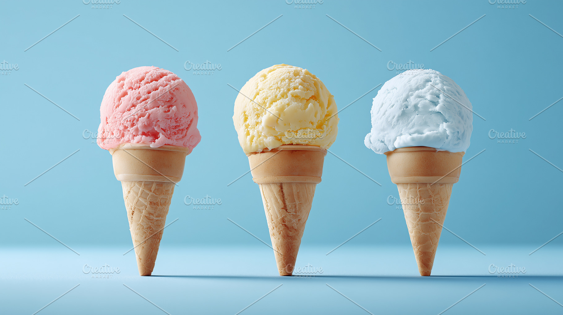 Three colorful ice cream cones, a Food & Drink Photo by MistyDay