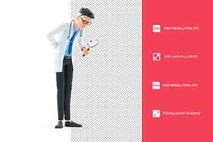 3D Cartoon Doctor Looking Through Ma, a Person Illustration by 3DMask