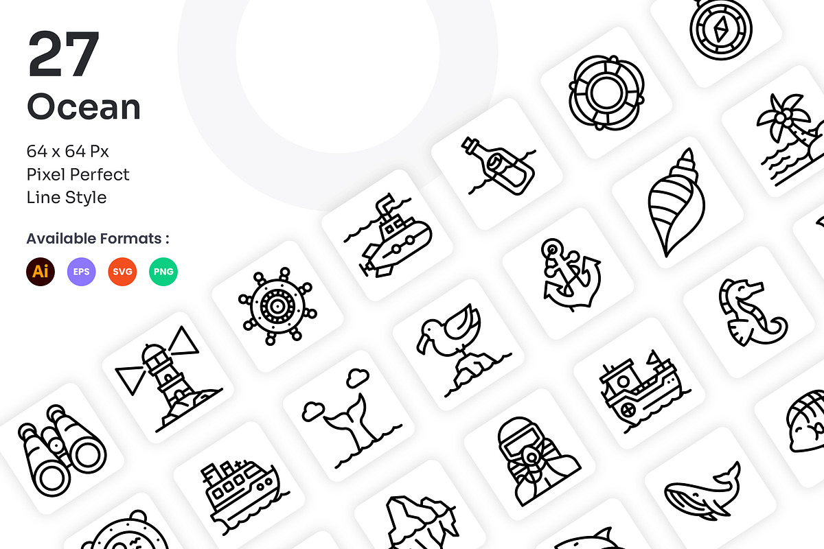 Ocean Icons Set - Line, an Outline Icon by Kmg Design (Photo 1 of 2)