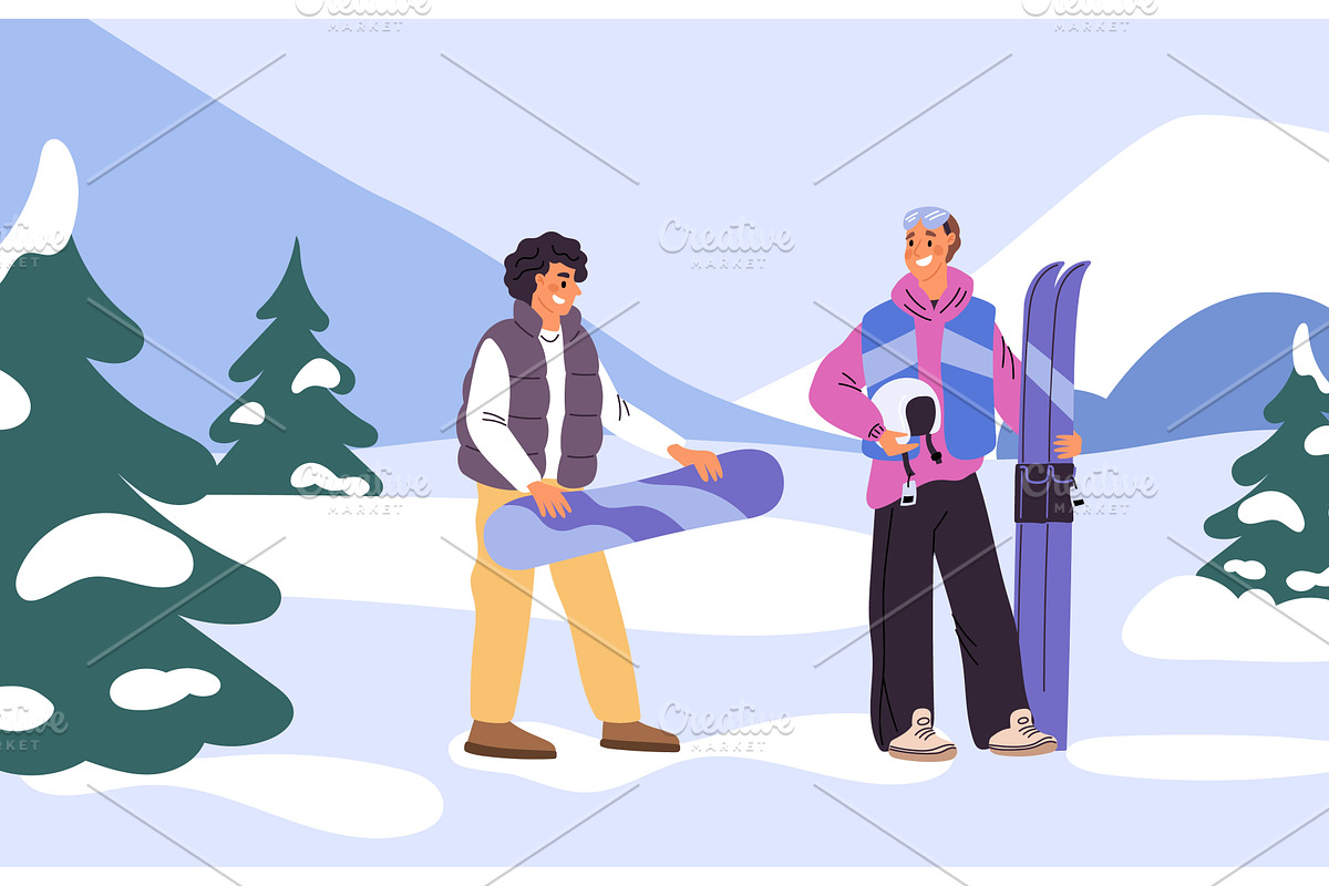 Two young men with skis and, a Sport Illustration by Vectorbuum