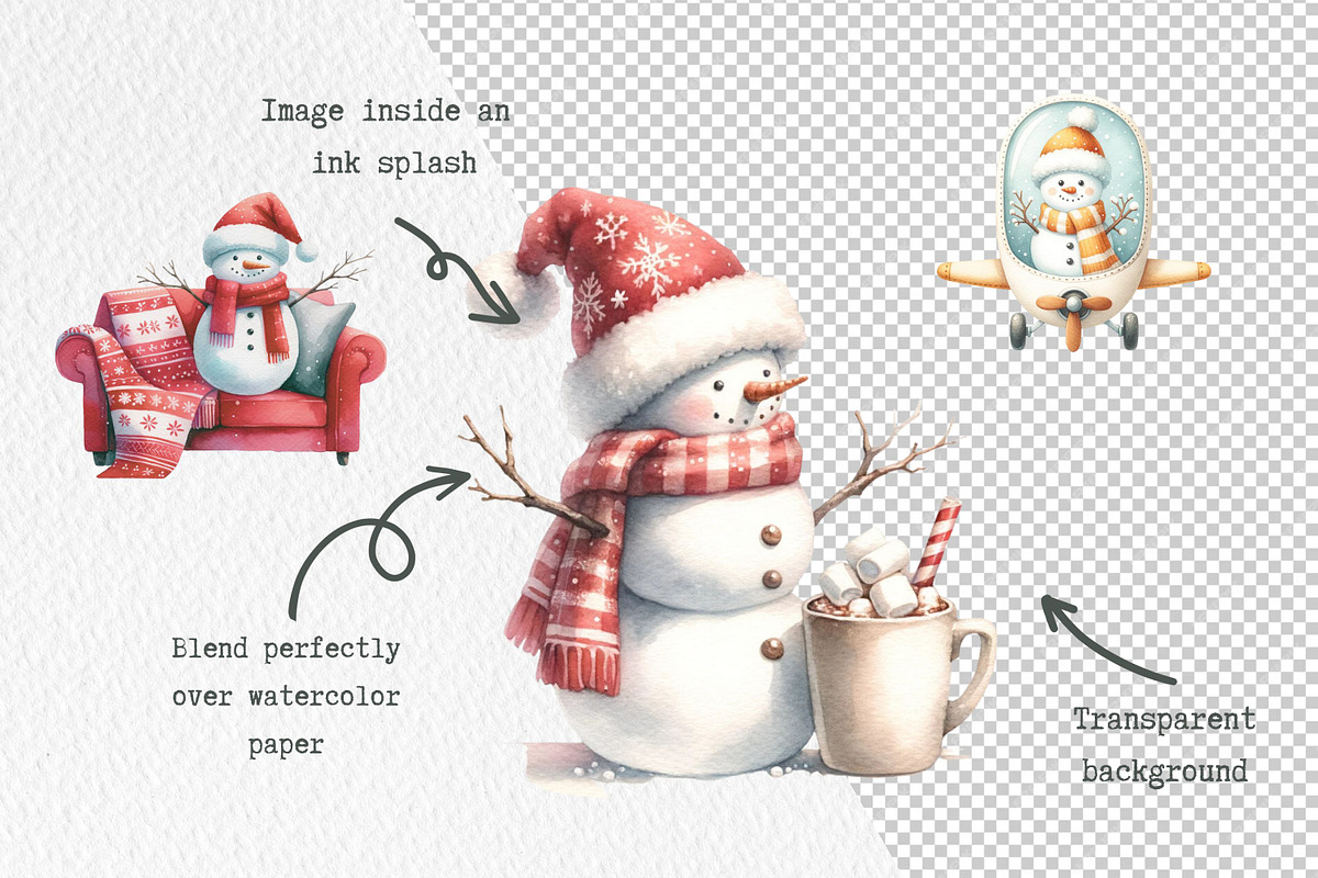 37 Adorable watercolor snowmen, a Seasonal Illustration by Cute Little Workshop (Photo 5 of 8)