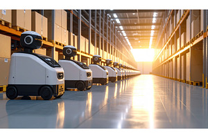 Line of warehouse robots in, an Industrial Photo by Igor Tichonow