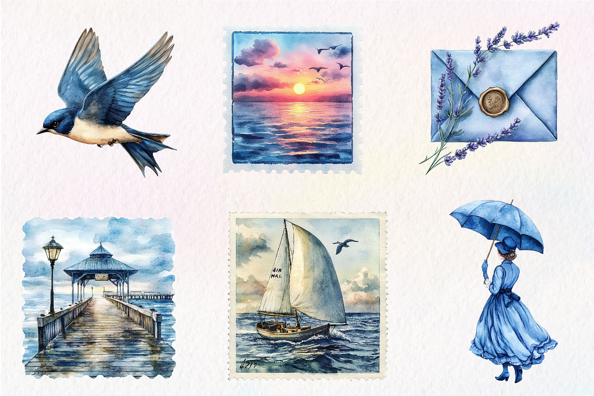 Blue Summer 1920 Clipart, an Illustration by CreationArt (Photo 9 of 9)
