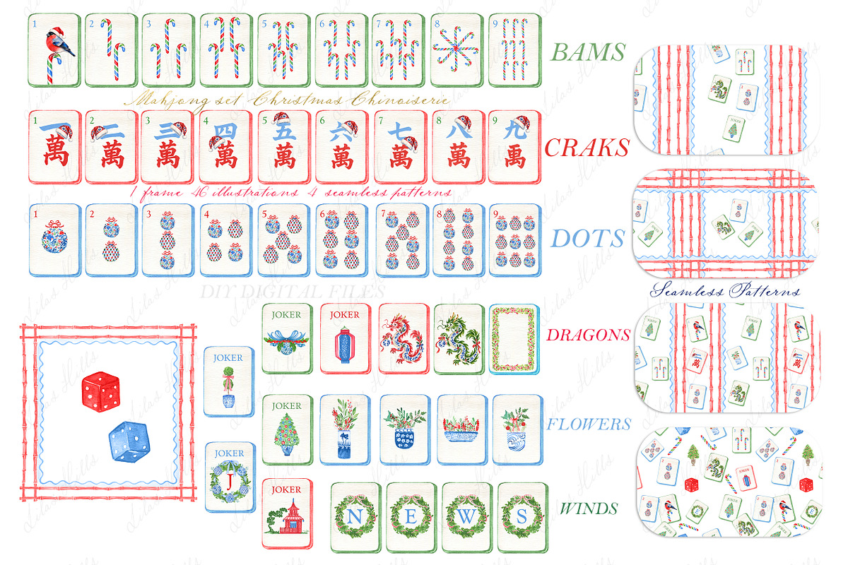Christmas Chinoiseries Mahjong set, an Education Illustration by LABFcreations (Photo 4 of 4)