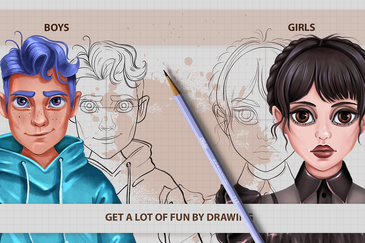 PROCREATE CARTOON PORTRAIT TOOLKIT, a Brush Add-On by AlexandraArt (Photo 4 of 9)