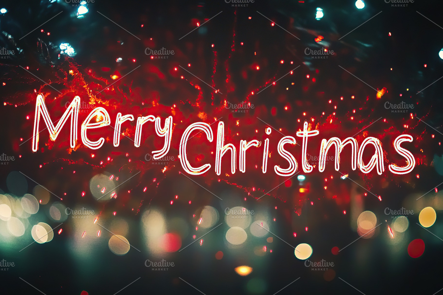 Glowing text Merry Christmas on blurred lights background, a Background Photo by AlyaAnd