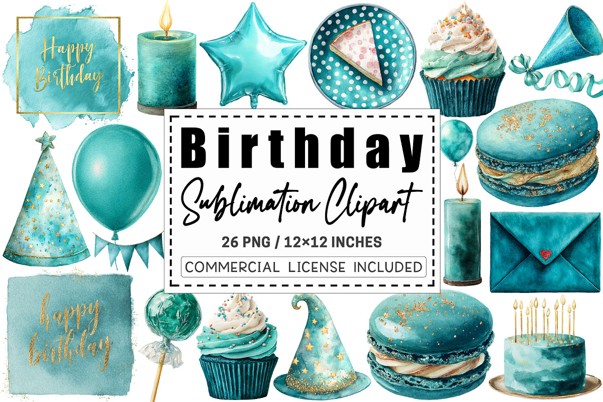 Teal Birthday Sublimation Clipart, a Graphic by CitraGraphics (Photo 1 of 4)