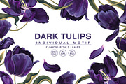 Dark Tulips Vector Set, a Background Graphic by MarynaPetrovska (Thumbnail 1 of 13)