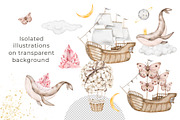 Dreamy Whales Watercolor Clip Art, a Decorative Illustration by Eves_Aquadreams (Thumbnail 2 of 9)