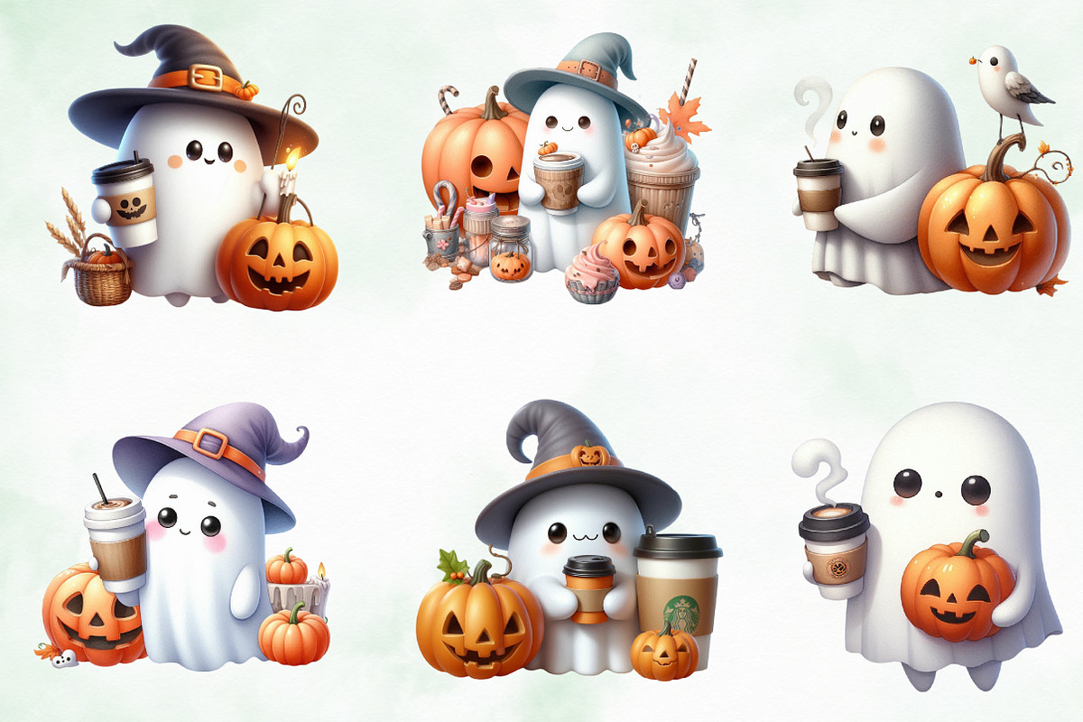 Cute Ghost Coffee Pumpkin Halloween, an Illustration by Creative Art (Photo 3 of 5)