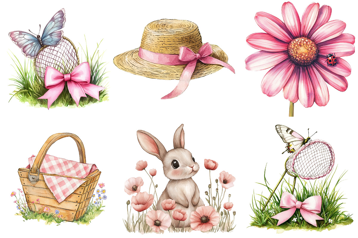Pink Summer Meadow Clipart, an Illustration by Watercolor design (Photo 3 of 5)