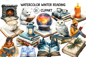 Winter Reading Clip Art, an Illustration by Creative Art