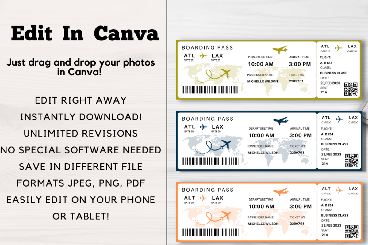 Editable Boarding Pass Template, a Card Template by YasdeyDesigns (Photo 5 of 9)