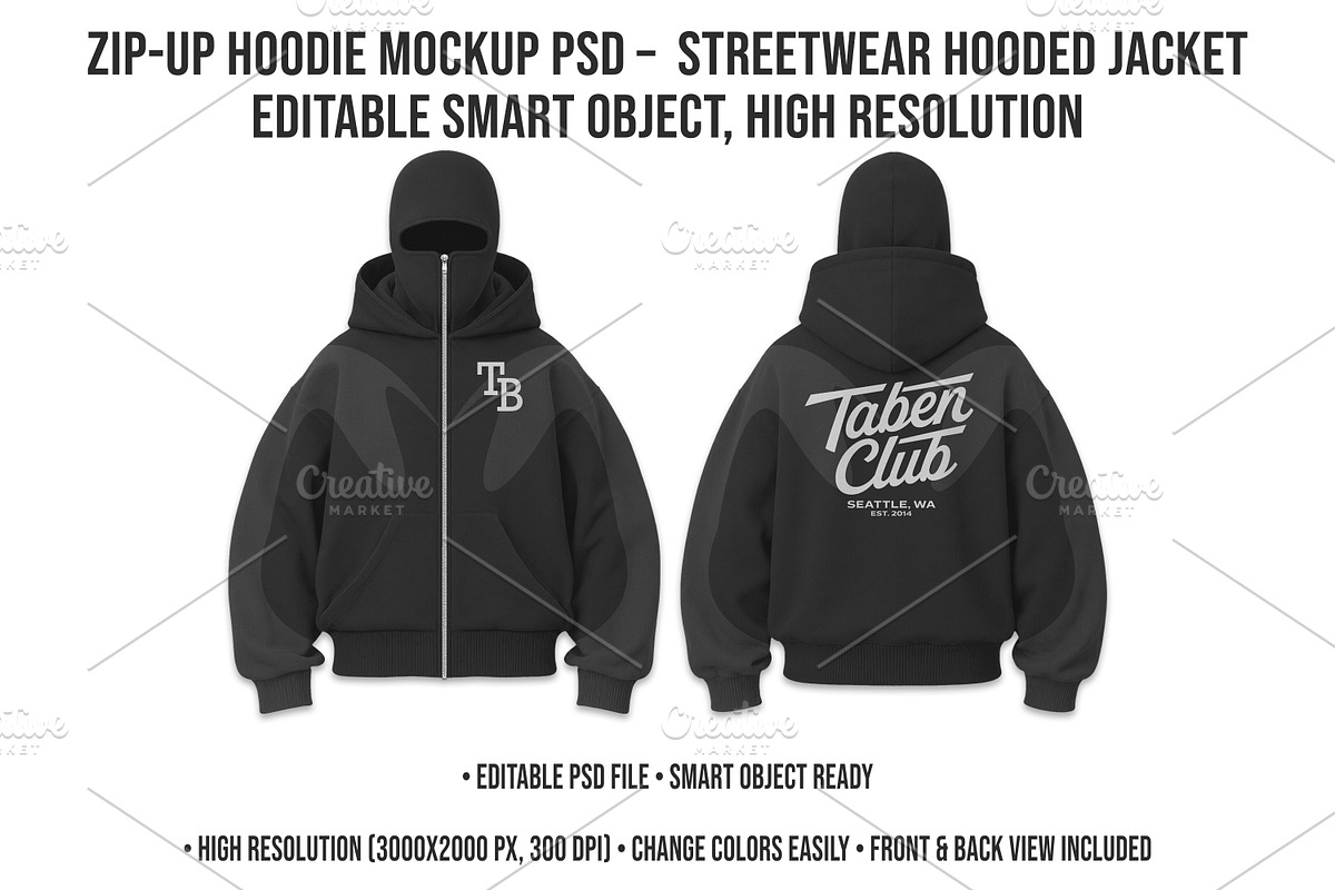 Zip-Up Hoodie Mockup PSD Editable, a Hoody Mockup by std.badboy (Photo 1 of 4)