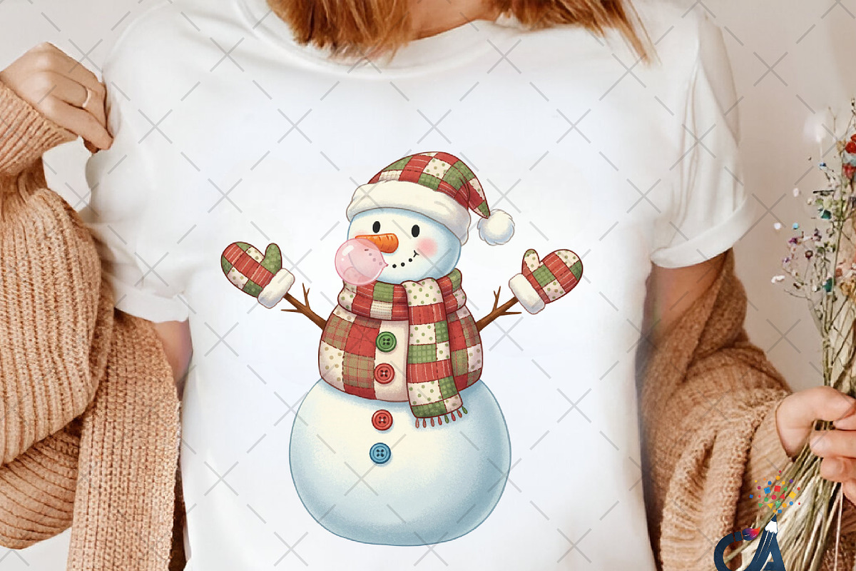 Cute Patchwork Snowman Christmas PNG, an Illustration by Creative Art (Photo 4 of 6)