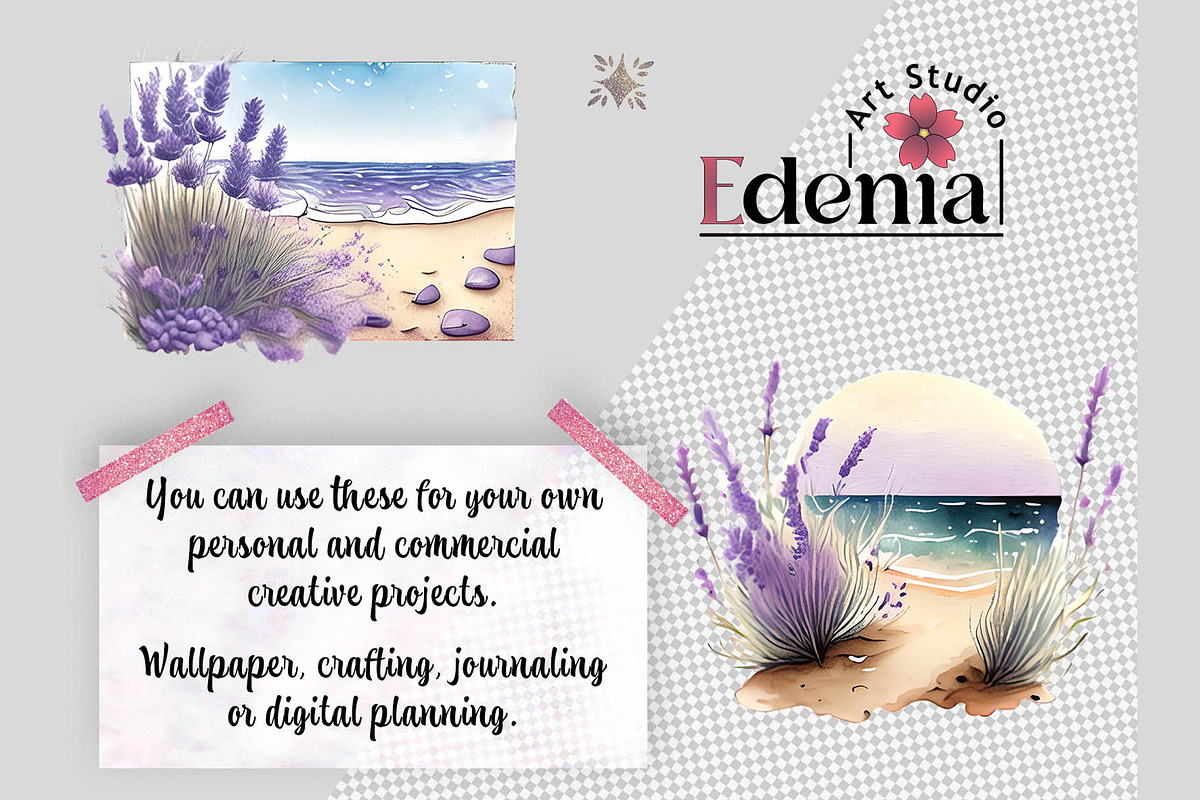 Lavender Beach Views Cliparts, a Seasonal Illustration by EdeniaArtStudio (Photo 2 of 7)