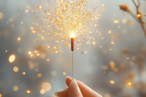 Delicate hand holding a sparkler, surrounded by dreamy bokeh and soft autumn co, a Background Photo by ImageMir