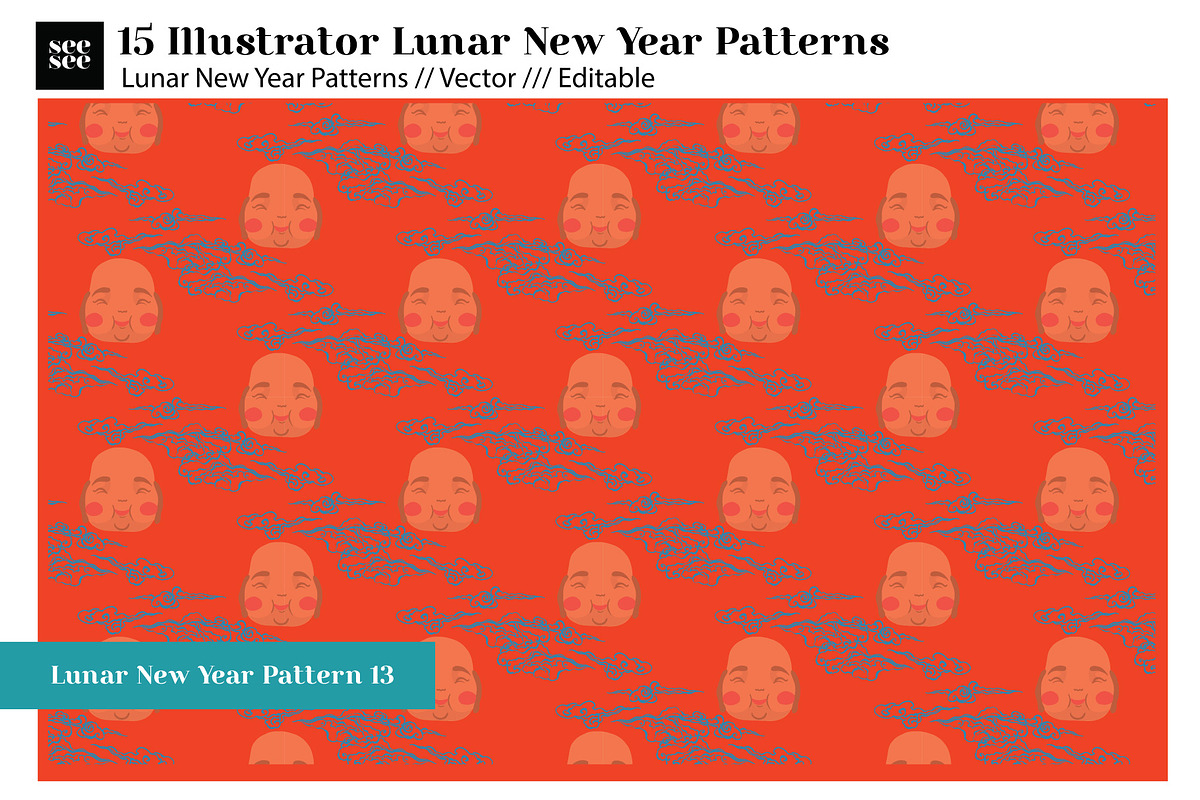 15 Vector Lunar New Year Patterns, a Pattern Graphic by CC CREATIVE CO (Photo 18 of 23)