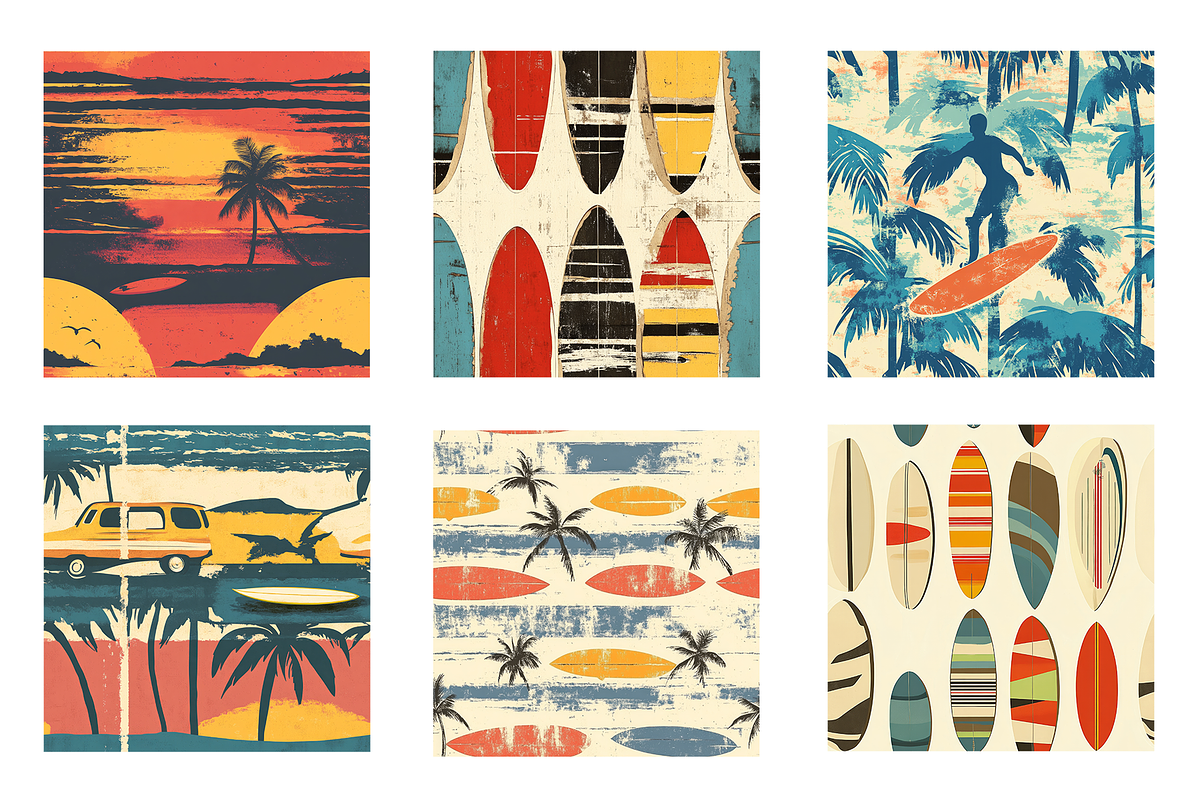 Retro Surfing Seamless Digital Paper, a Pattern Graphic by Chromolume Studio (Photo 3 of 15)