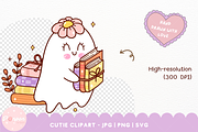 Ghost Reading Book Clipart, a Seasonal Illustration by ponponartwork (Thumbnail 3 of 5)