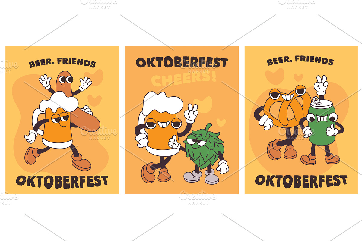 Beer mascots cards. Oktoberfest, a Food Illustration by YummyBuum