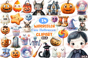 Hand Drawn Cute Halloween Clipart Bu, an Illustration by DreamCafeArt