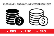 Flat Glyph Outline Dollar Coin Stack, an Outline Icon by Artonix (Thumbnail 1 of 2)