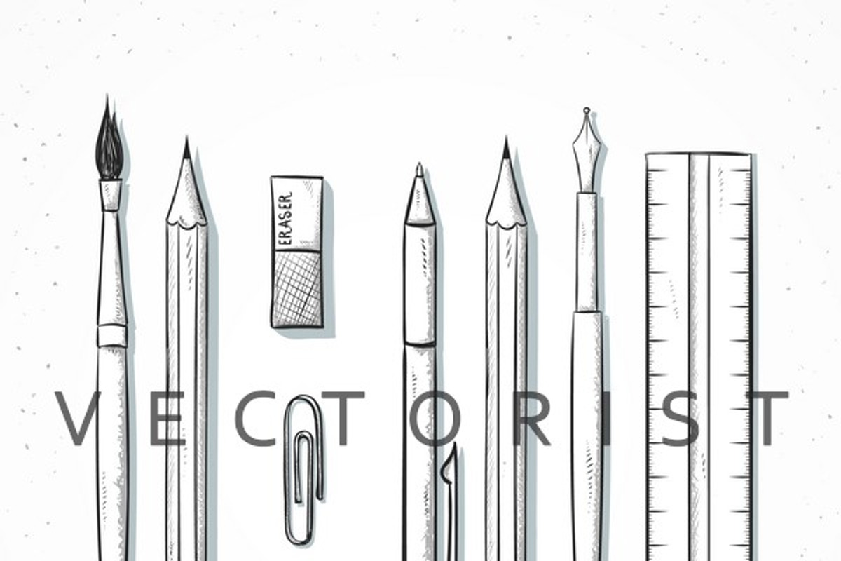 Isolated set stationery sketch, an Object Graphic by Vectorist