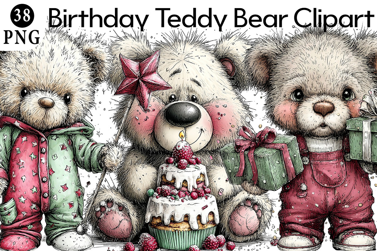 Birthday Teddy Bear Clipart Bundle, an Illustration by Daily.Designs (Photo 1 of 8)
