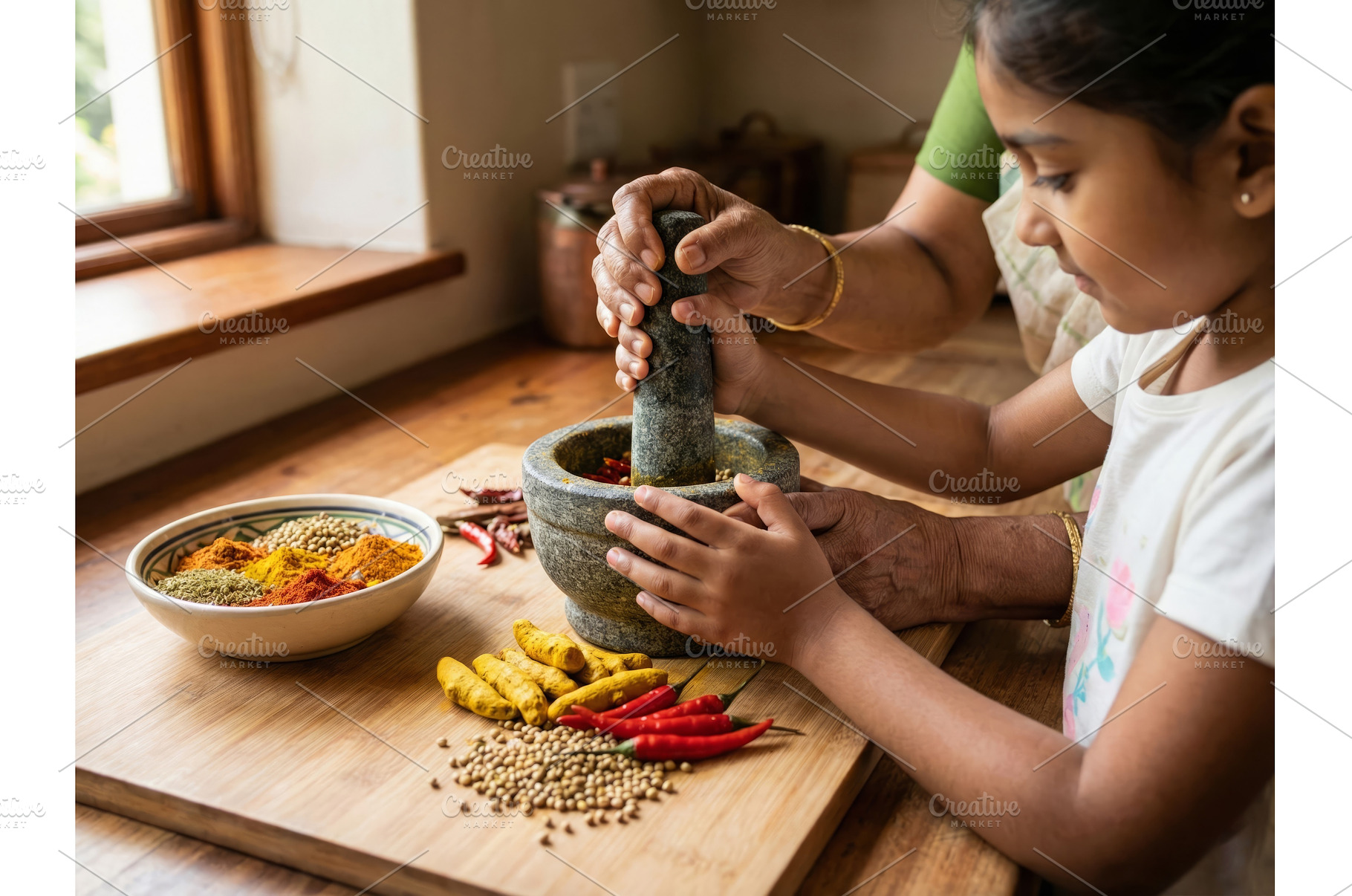 Women Grind Spices at the Desk, a Nature Photo by CREATIVEDEF