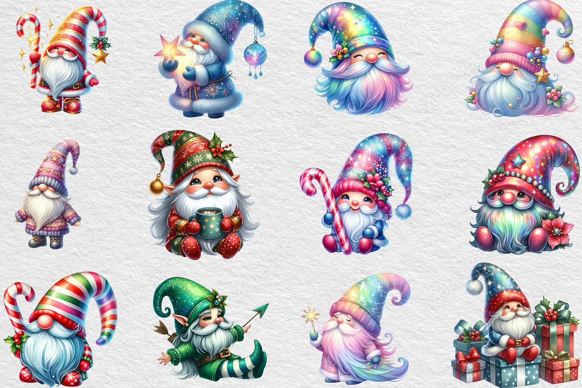 Lridescent Christmas Gnome Clipart, an Illustration by Black Bird Studio (Photo 5 of 6)