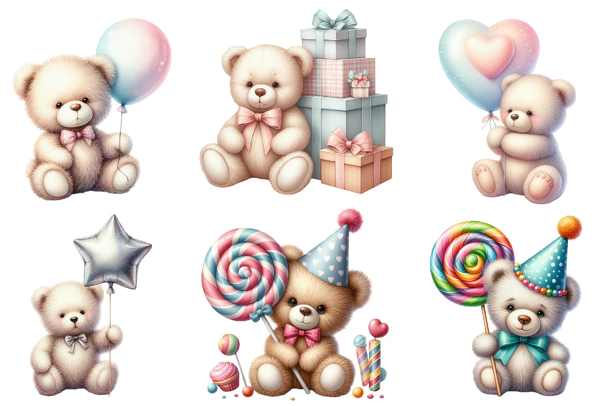 Teddy Bear Birthday Clipart, an Illustration by Designworld (Photo 3 of 5)