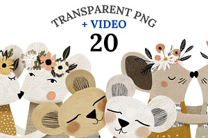 20 Sister Mouse Clipart PNGs, an Animal Illustration by Pati Charm Studio
