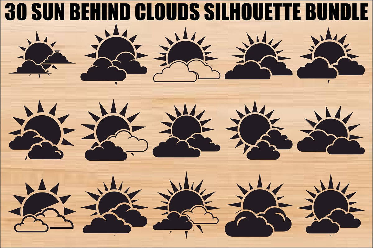 Sun Behind Clouds Silhouette Bundle, an Illustration by Gaye Art (Photo 1 of 31)