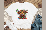 Christmas Lights Highland Cow PNG, an Illustration by Sublimation Artist (Thumbnail 8 of 9)