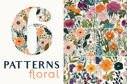 Hand-drawn Floral Patterns, a Pattern Graphic by Ninterints