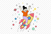 Cute Girl Riding Rocket in Space, a Person Illustration by Partikusi Design (Thumbnail 3 of 3)