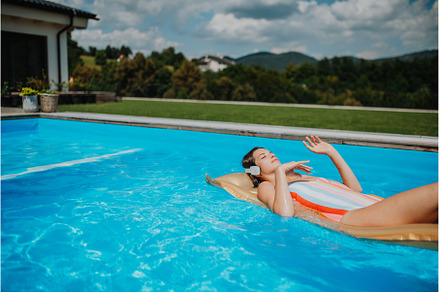 Top view of young woman in swimming