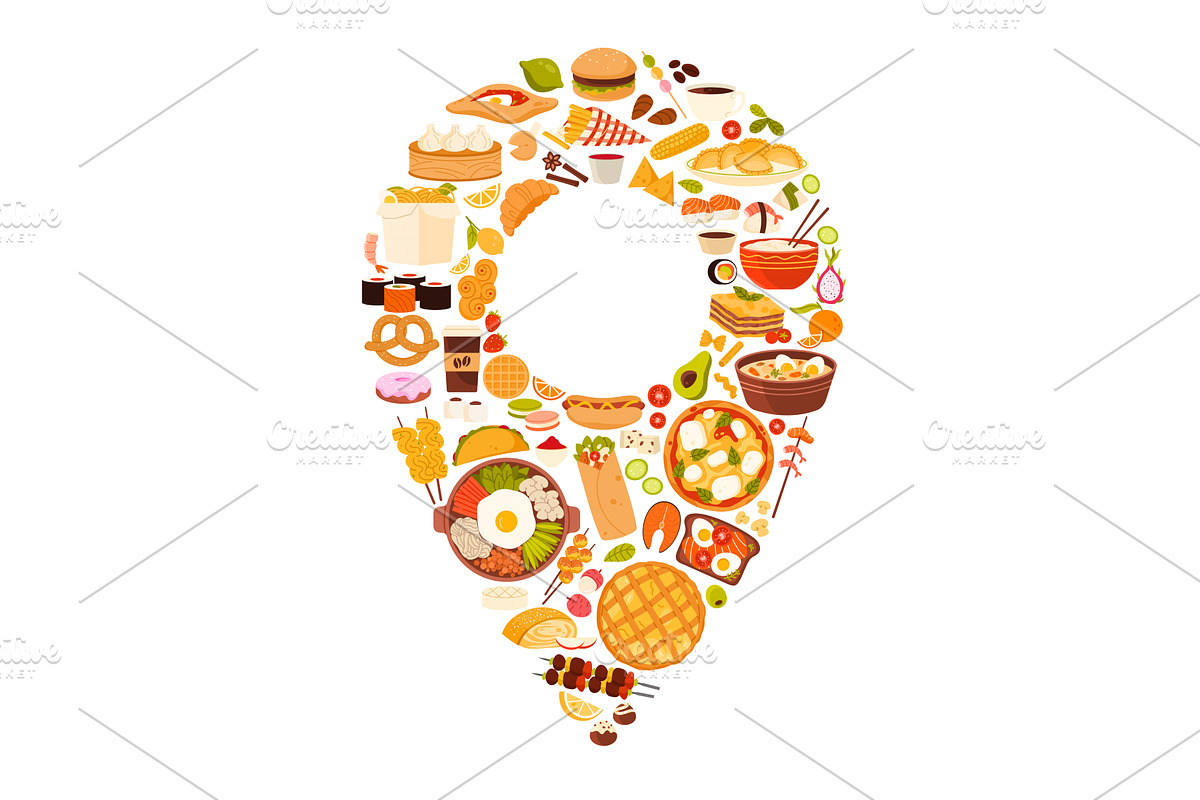Pin location of fast food restaurant, a Food Illustration by Flashvector