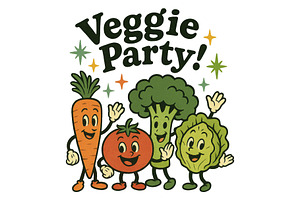 Veggie Party Wall Art Cute Retro, a Background Graphic by LaseredNinja