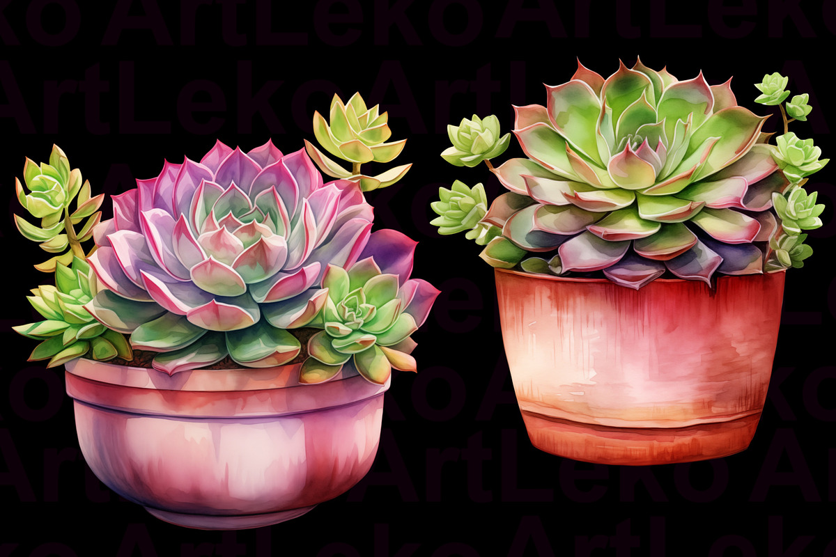 Succulents Watercolour Clipart, a Decorative Illustration by LekoArt (Photo 8 of 10)