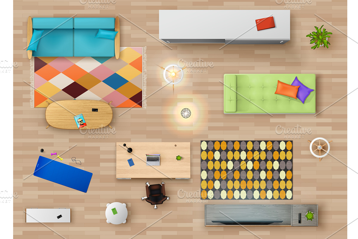 Home living room top view, an Object Illustration by Vector Tradition