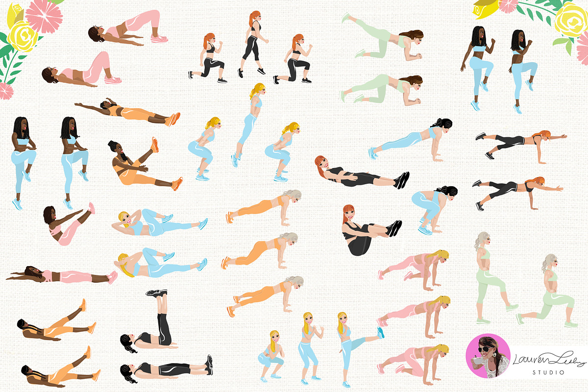 Exercise Fitness Poses Female, a Person Illustration by Lauren Lesley Studio (Photo 3 of 5)