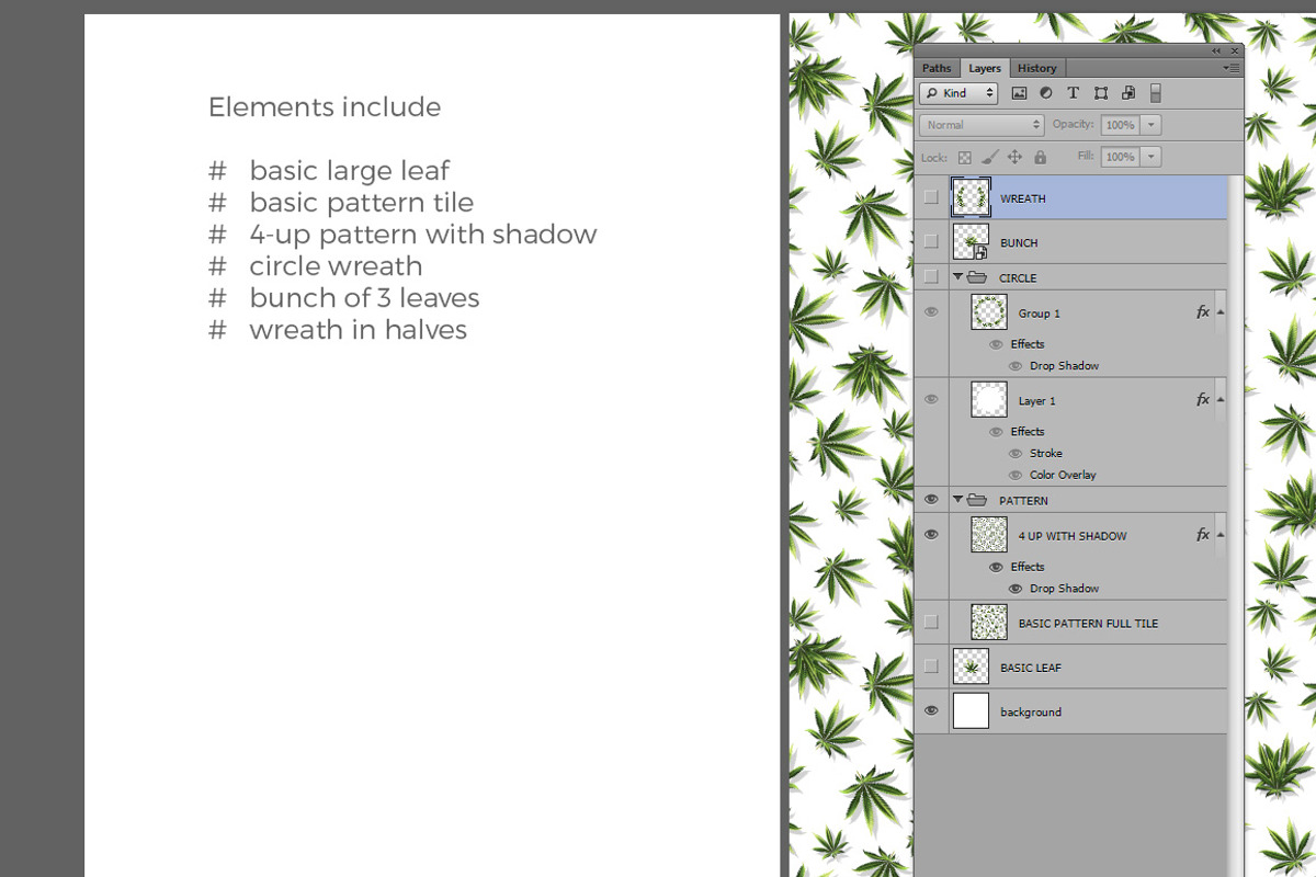 Cannabis Leaf Wreath & Pattern, an Object Graphic by JoZOO (Photo 4 of 4)
