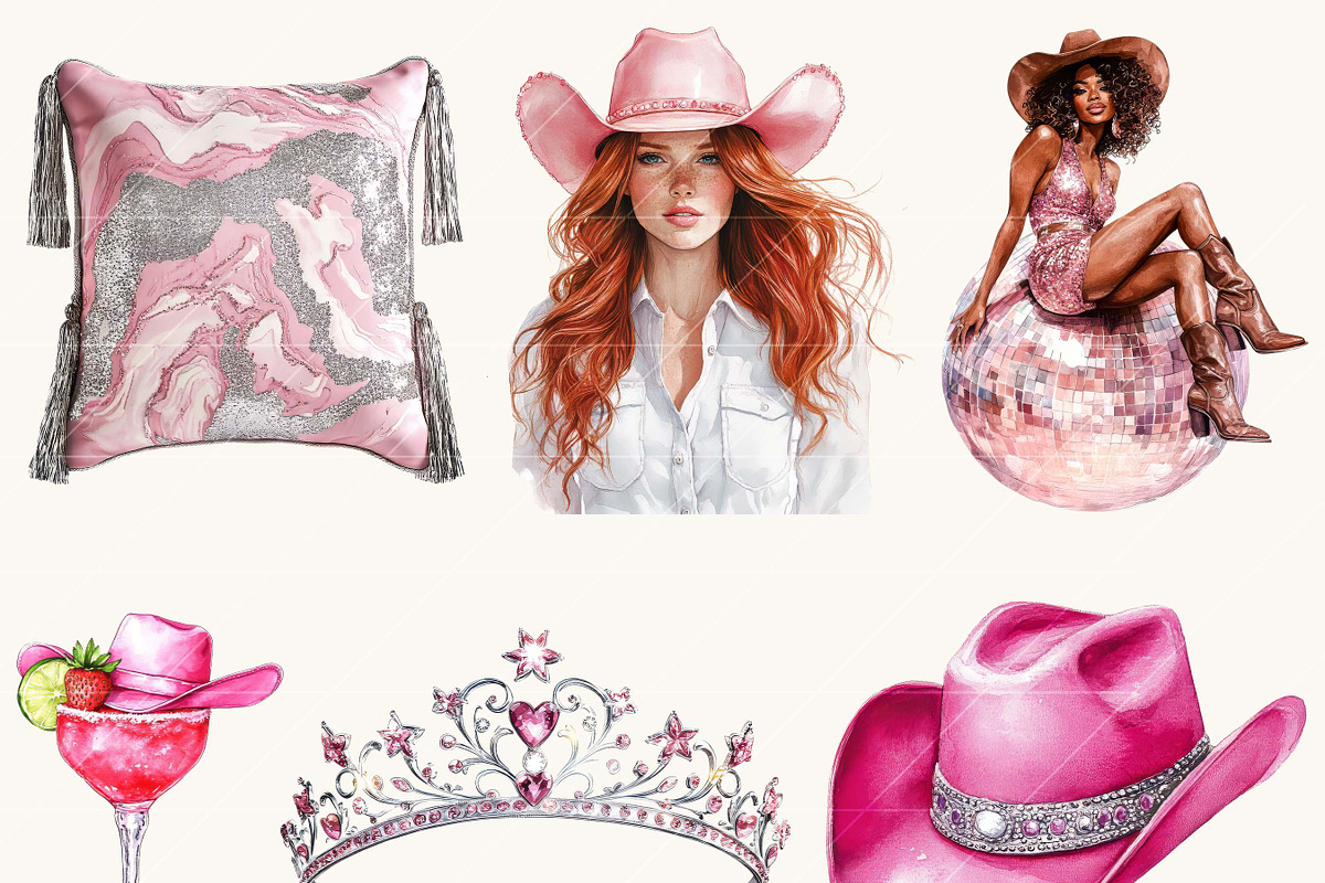 Pink Disco Cowgirl Clipart, a Person Illustration by Design Scotch (Photo 3 of 9)