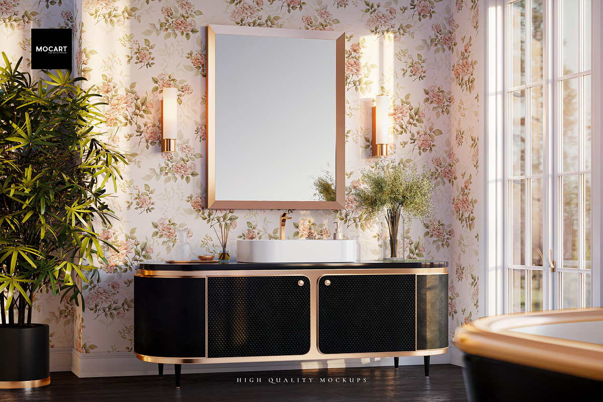 Bathroom Wallpaper Interior Mockup 3, a Household Mockup by Mocart (Photo 6 of 9)
