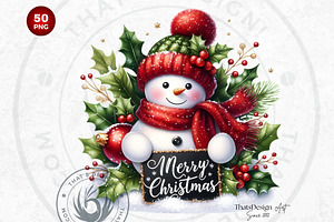 Rustic Christmas Snowman Clipart Set