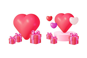 Pink gift boxes and hearts 3d set, an Object Illustration by Abscent