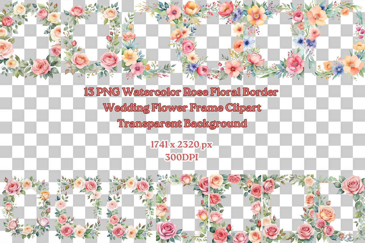 13PNG WATERCOLOR ROSE BORDER FRAME, a Decorative Illustration by Vachira Digital Studio (Photo 2 of 4)