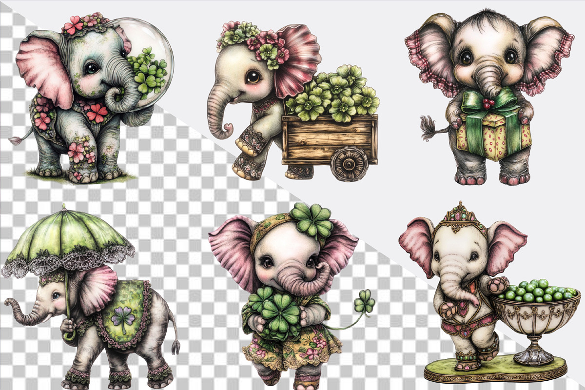 Whimsical St Patrick Elephant Clipar, an Illustration by SVGArt (Photo 2 of 9)